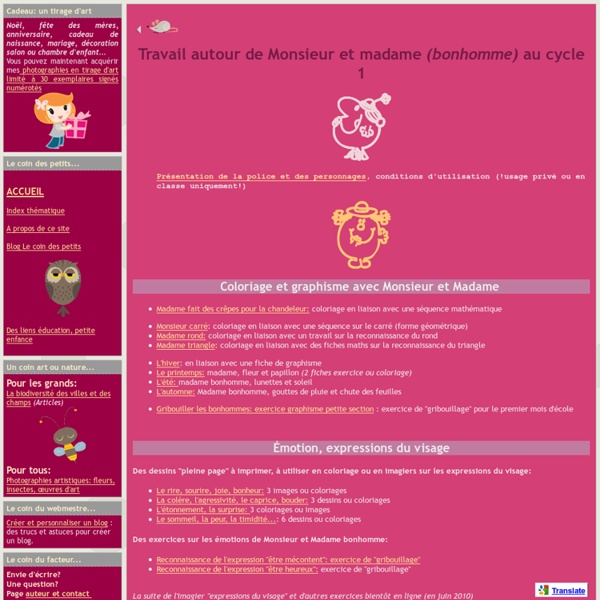 Activités scolaires avec Monsieur et Madame bonhomme - Balade en Champagne Le coin des petits (PS TPS)