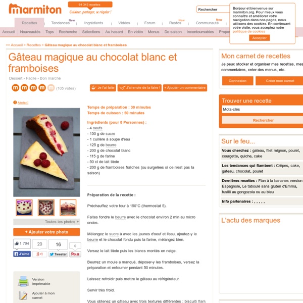 Gâteau magique au chocolat blanc et framboises : Recette de Gâteau magique au chocolat blanc et framboises