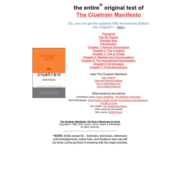 The Cluetrain Manifesto — Entire Text Index Page