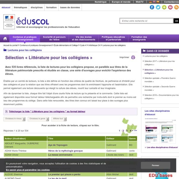 Lectures pour les collégiens - Sélection « Littérature pour les collégiens »