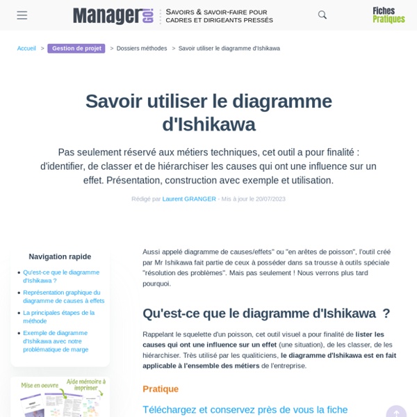 Construire un diagramme d'Ishikawa et savoir l'utiliser