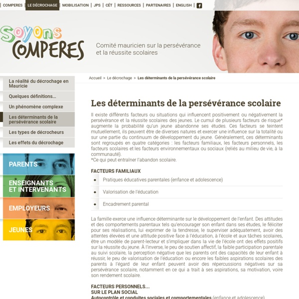 Les déterminants de la persévérance scolaire - Le décrochage - COMPERES