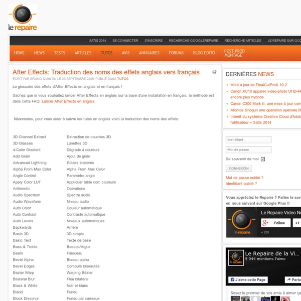 Traduction noms effets anglais vers francais