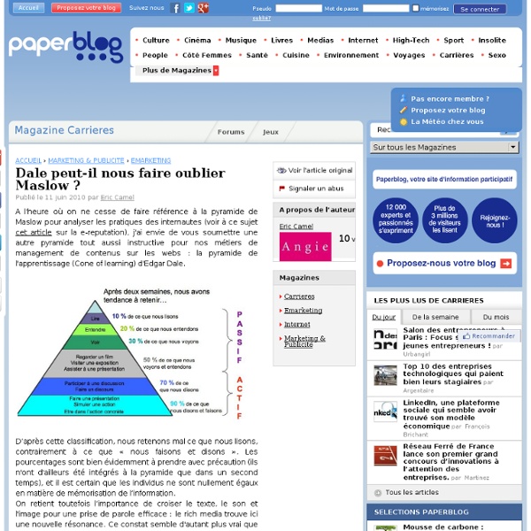 La pyramide de l'apprentissage (Cone of learning) d'Edgar Dale.