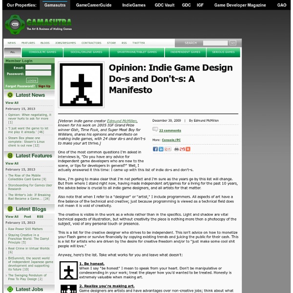 Opinion: Indie Game Design Do-s and Don't-s: A Manifesto