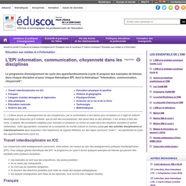 Éducation aux médias et à l'information - L'EPI information, communication, citoyenneté dans les disciplines