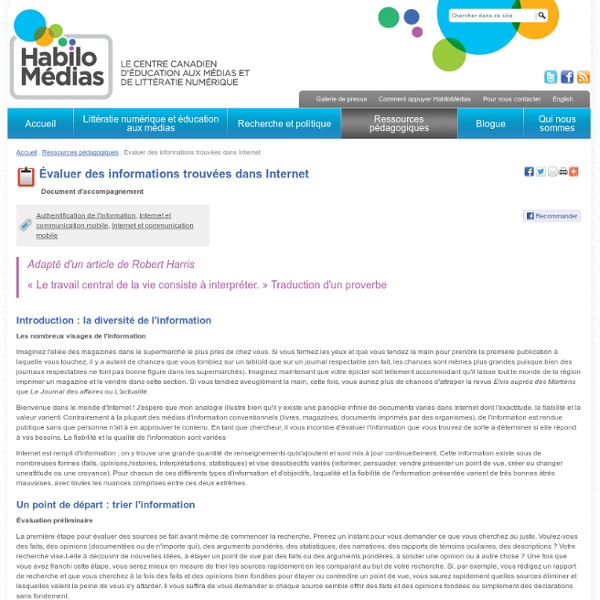 Évaluer des informations trouvées dans Internet