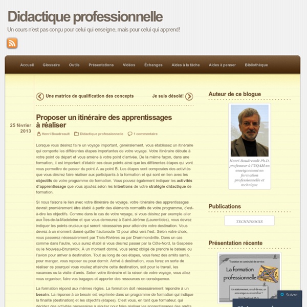 Proposer un itinéraire des apprentissages à réaliser