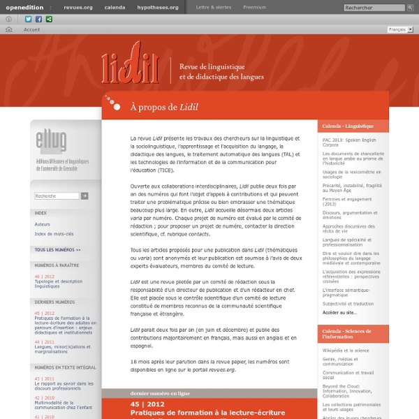 Lidil - Revue de linguistique et de didactique des langues