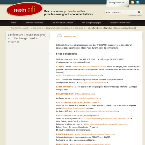 Littérature (texte intégral) en téléchargement sur internet