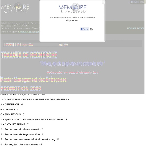 Methodes, objectifs et applications de la prevision des ventes - Laetitia LEVEILLE ESTIVAL