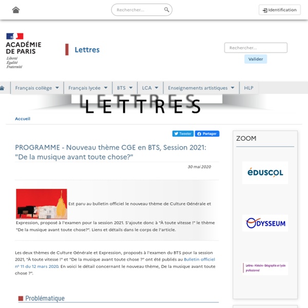 PROGRAMME - Nouveau thème CGE en BTS, Session 2021: "De la musique avant toute chose?"