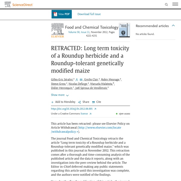 RETRACTED: Long term toxicity of a Roundup herbicide and a Roundup-tolerant genetically modified maize