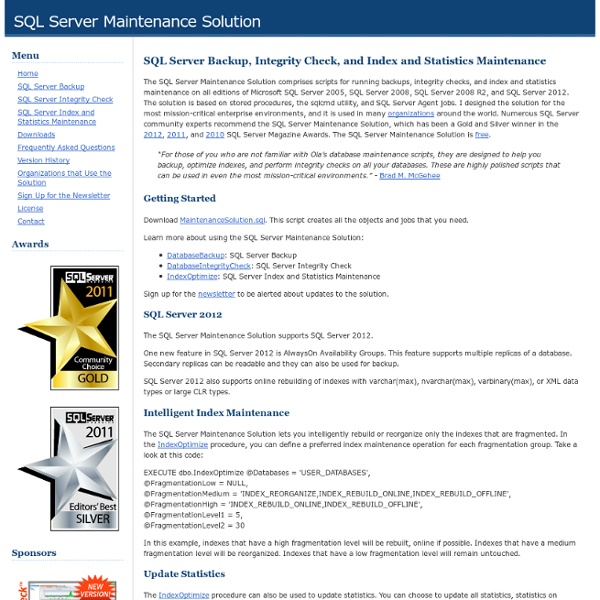 SQL Server Backup, Integrity Check, Index and Statistics Maintenance