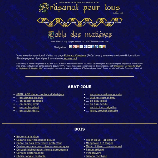 Table des matières - Artisanat pour tous