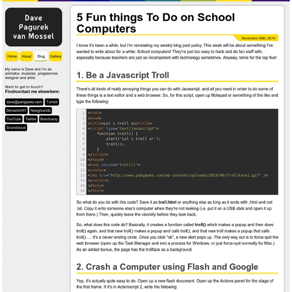 5 Fun things To Do on School Computers - Pahgawks Animations - StumbleUpon