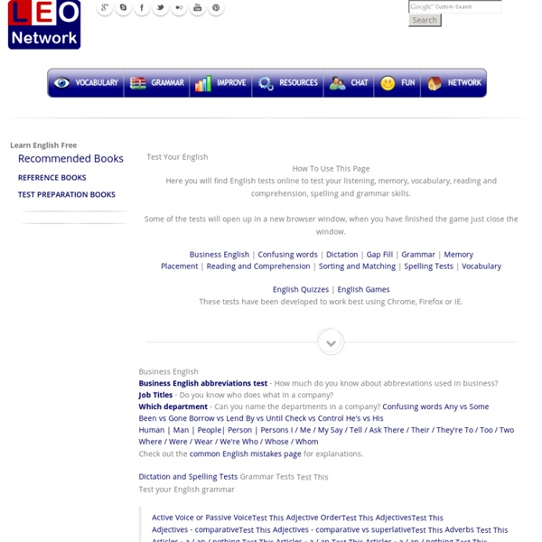 English tests - Learn English - Online grammar tests, dictation tests, vocabulary tests, memory tests, daily test, and reading and comprehension tests