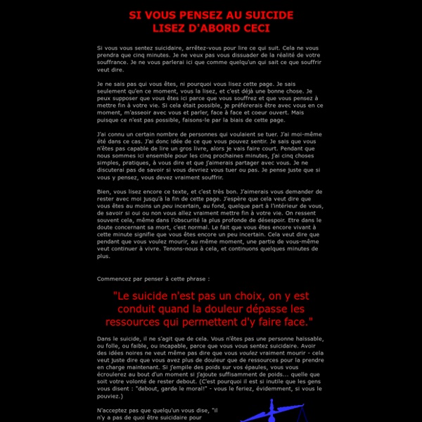 Si vous vous sentez suicidaire, lisez-ceci