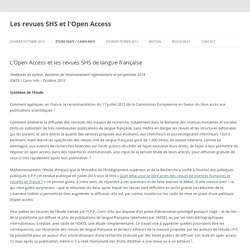 L’Open Access et les revues SHS de langue française