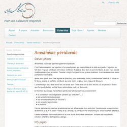 Anesthésie péridurale - AlterNatives