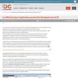 Les différents types d'applications pouvant être développées avec le C#