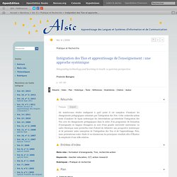 Intégration des Tice et apprentissage de l'enseignement : une approche systémique