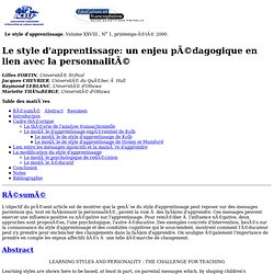 28:1 - Le style d'apprentissage: un enjeu pédagogique en lien avec la personnalité.