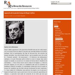 Approche de la pensée lyrique de Roger Caillois