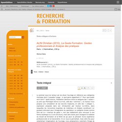 ALIN Christian (2010), La Geste Formation. Gestes professionnels et Analyse des pratiques