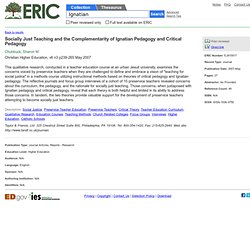 Socially Just Teaching and the Complementarity of Ignatian Pedagogy and Critical Pedagogy, Christian Higher Education, 2007-May