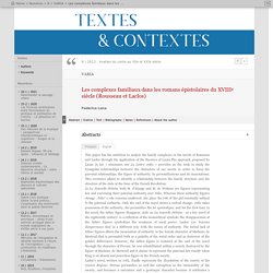 Les complexes familiaux dans les romans épistolaires du XVIIIe siècle (Rousseau et Laclos)