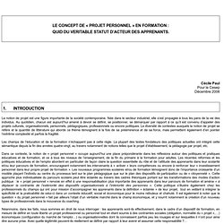 Le concept de « projet personnel » en formation :