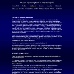 Theory of Constraints Overview Introduction