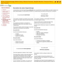 Description des styles d'apprentissage