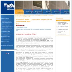 Document : Pétain -Le projet de loi portant sur le Statut des Juifs