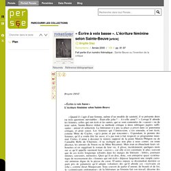 « Écrire à voix basse ». L'écriture féminine selon Sainte-Beuve