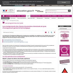 Les enseignements des classes de première et terminale du lycée d'enseignement général et technologique