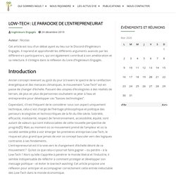 Low-Tech : le paradoxe de l'entrepreneuriat - Ingénieurs Engagés