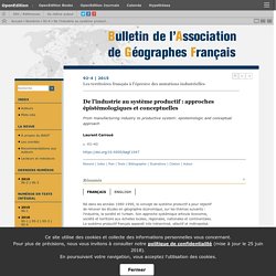 De l’industrie au système productif : approches épistémologiques et conceptuelles