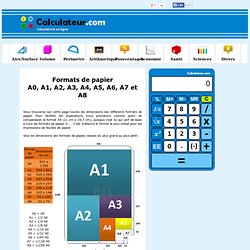 Formats de papier A0, A1, A2, A3, A4, A5, A6, A7 et A8