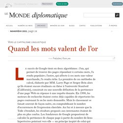 Quand les mots valent de l’or, par Frédéric Kaplan (Le Monde diplomatique, novembre 2011)