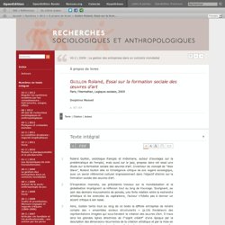 Guillon Roland, Essai sur la formation sociale des œuvres d’art