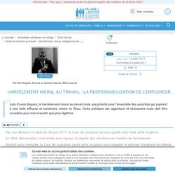Harcèlement moral au travail : la responsabilisation de l’employeur. Par Dan Griguer, Avocat, et Auriane Damez, Élève avocat
