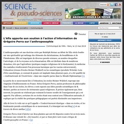 L’Afis apporte son soutien à l’action d’information de Grégoire Perra sur l’anthroposophie