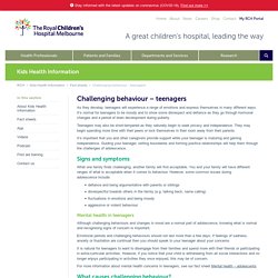 Kids Health Information : Challenging behaviour – teenagers