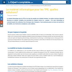 Le matériel informatique pour les TPE: quelles solutions?