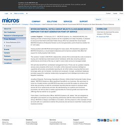 InterContinental Hotels Group Selects Cloud-based MICROS Simphony for Next-Generation Point-of-Service