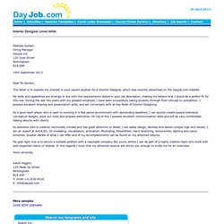 Interior Designer cover letter, sample, example, designing, creative, colours, CV, job application