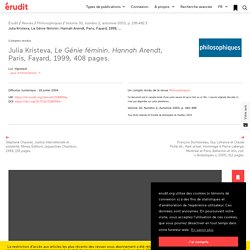 Julia Kristeva, Le Génie féminin. Hannah Arendt, … – Philosophiques