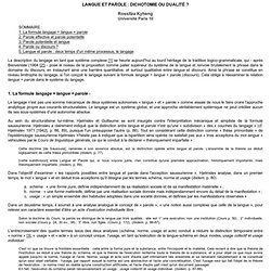 Langue et parole : dichotomie ou dualité ?